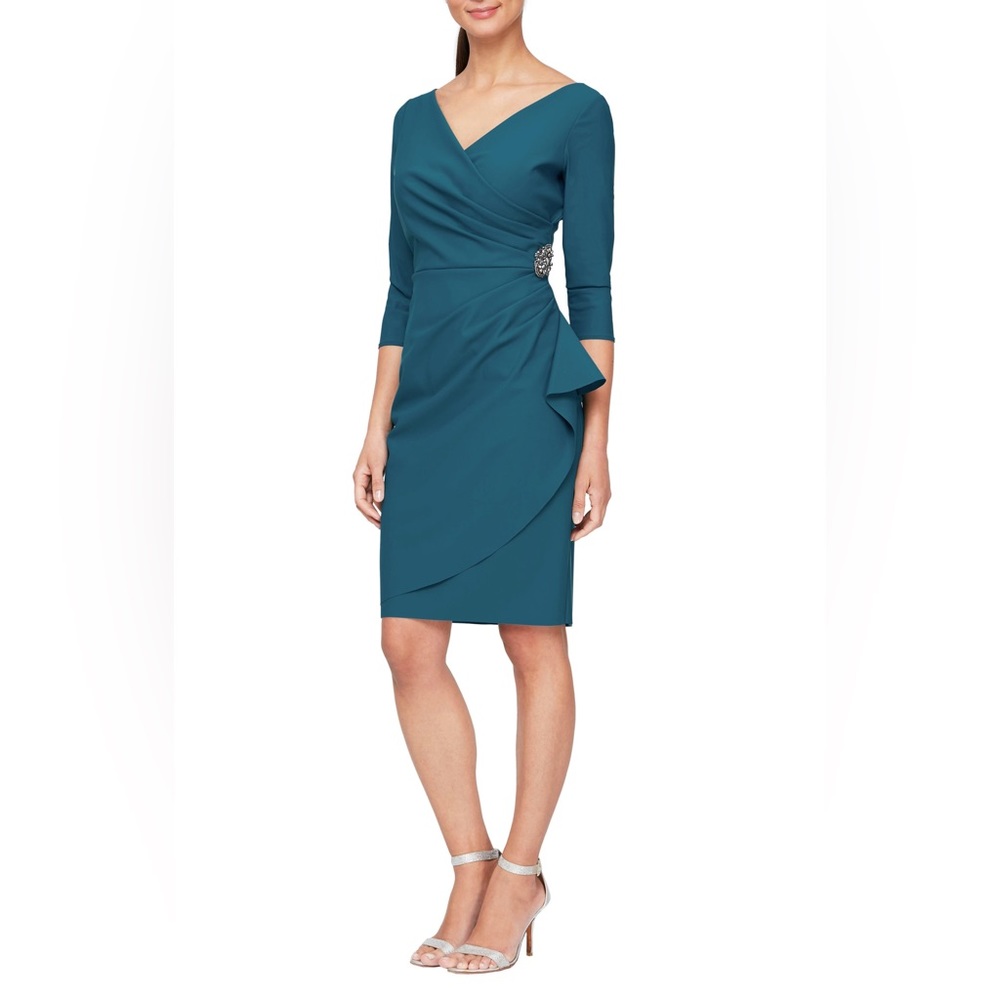Alex Evenings Teal Dress with Silver Accent
